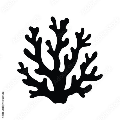 Black silhouette of coral reef, marine ecosystem illustration