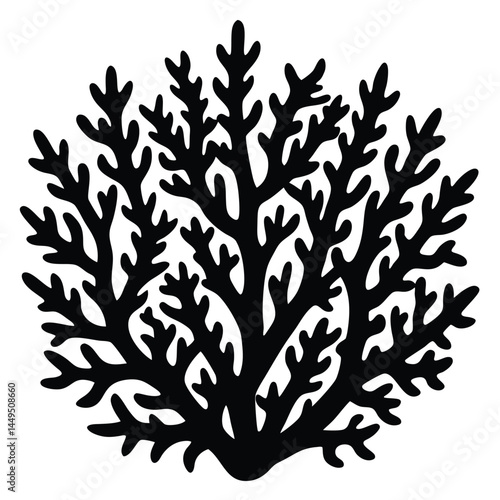 Black silhouette of coral reef, marine ecosystem illustration