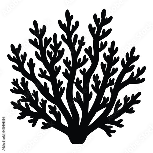 Black silhouette of coral reef, marine ecosystem illustration