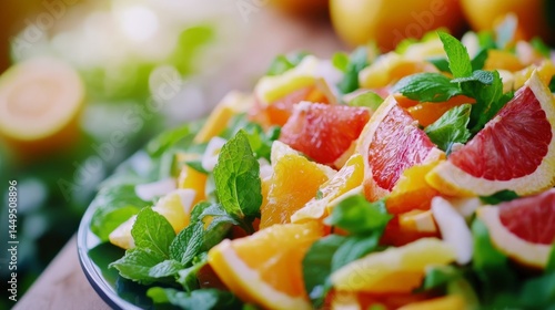 A Colorful Citrus Fruit Salad with Fresh Mint