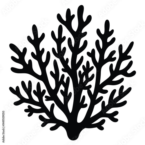 Black silhouette of coral reef, marine ecosystem illustration