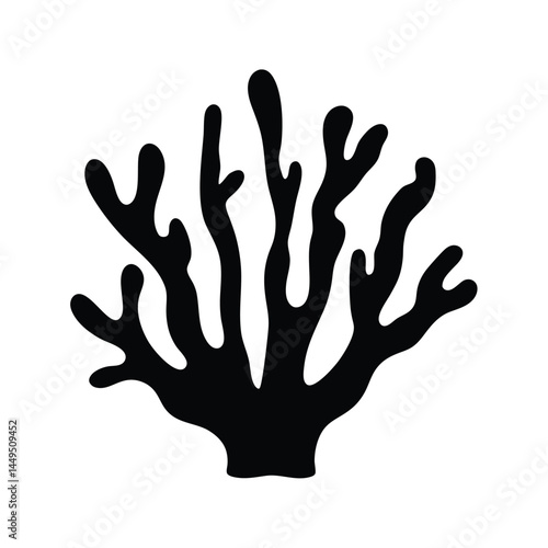 Black silhouette of coral reef, marine ecosystem illustration