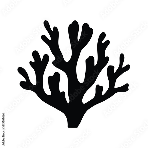 Black silhouette of coral reef, marine ecosystem illustration