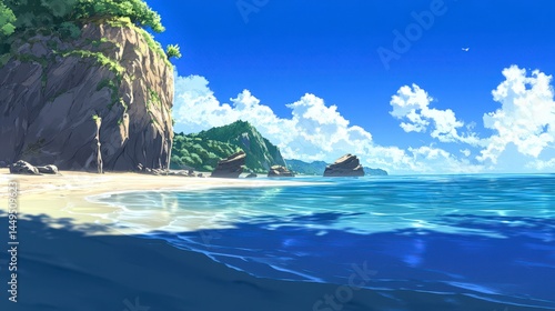 Tropical Island Beach Scene: Serene Coastal Paradise