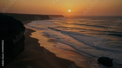 Golden Hour Coastal Sunset: Dramatic Cliffs and Waves at Dusk
