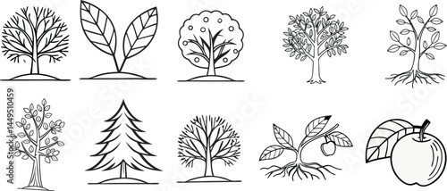 Trees line icon set