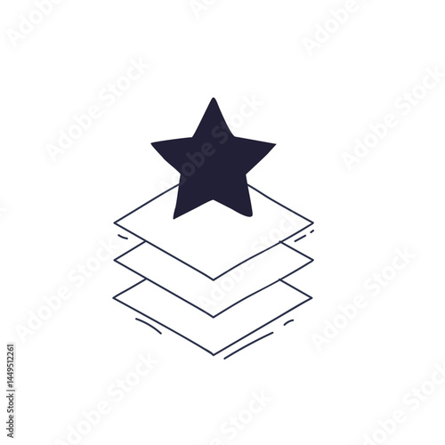 A star atop stacked rectangles symbolizes achievement and layered success.