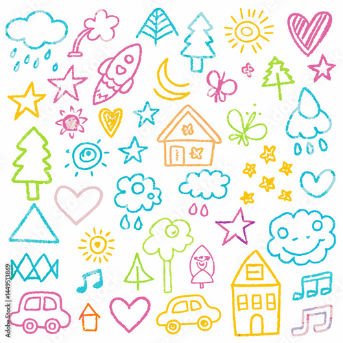 hand drawn kid seamless pattern on white background