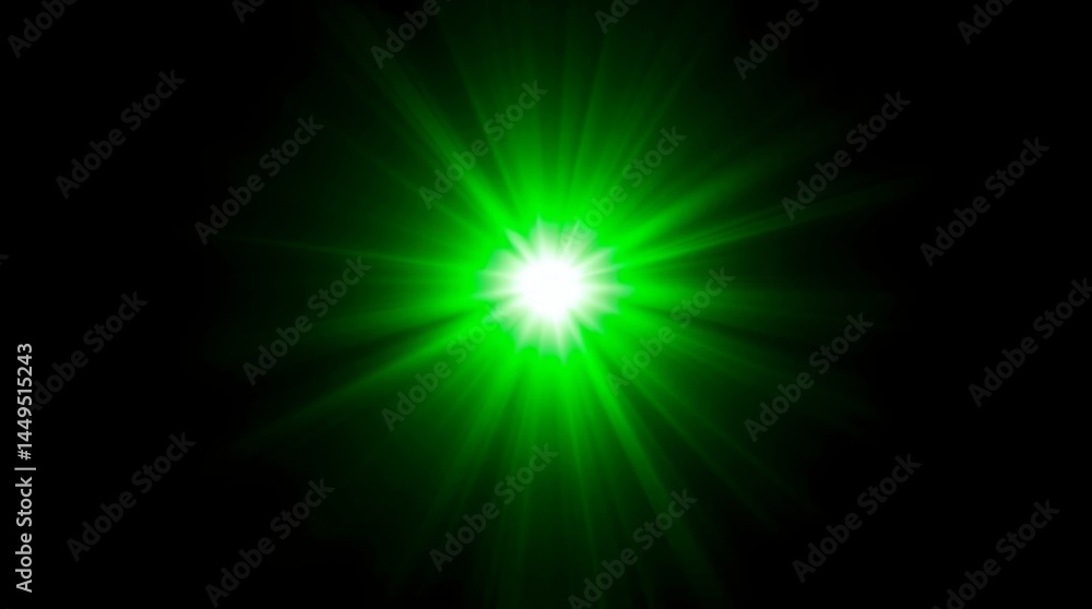 Fototapeta premium Luminous Green Burst: A radiant display of vibrant green light explodes against a dark backdrop, creating an ethereal glow and radiating energy and dynamic impact.