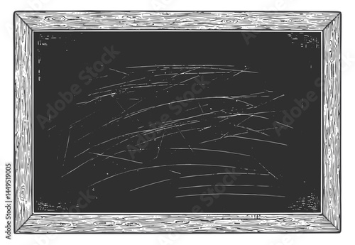 Blackboard background and wooden frame. Rubbed out dirty chalkboard. Vector illustration.