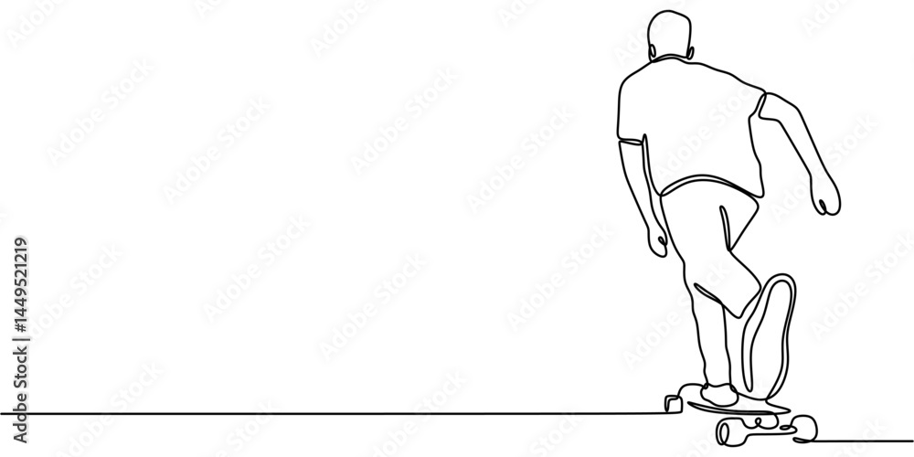 Obraz premium Single Line Drawing Skateboarding Man. Extreme Sport Fun Activity Minimalist Vector.