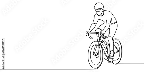 Continuous Line Art Road Biking Man. Cycling Race Fitness Minimalist Vector.