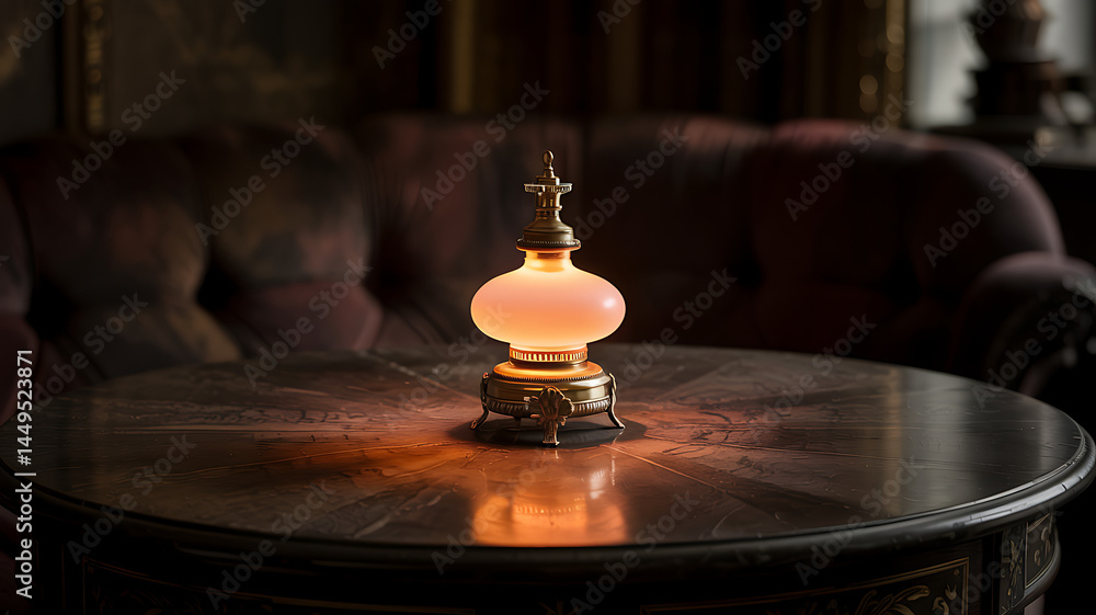 Obraz premium Warm glow vintage table lamp illuminates elegant room creating cozy atmosphere