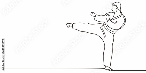 Single Line Minimalist Martial Artist. Self Defense Training Vector Graphic.