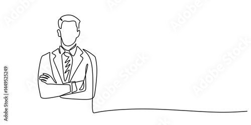 Single Line Art Male Professional. Folded Arms Authority Business Minimalist Graphic.