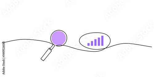 Single Line Drawing Magnifier Graph. Business Analysis Concept Vector Art.