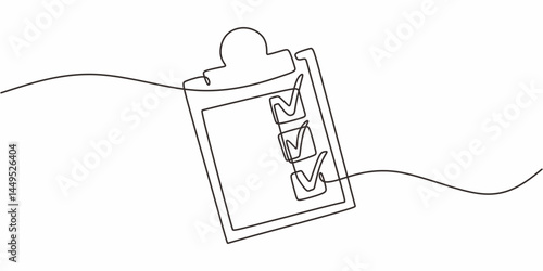Continuous One Line Checklist Icon. Document Productivity Planning Vector.