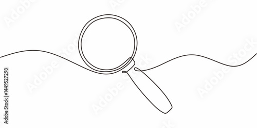 Minimalist One Line Drawing Single Magnifier. Investigation Discovery Symbol Vector.