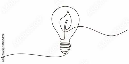 Continuous One Line Drawing Plant Lightbulb. Growing Eco Conscious Energy Symbol Vector.