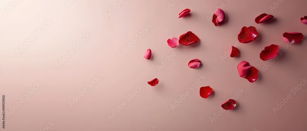 Romantic Rose Petals on Soft Pink Background for Valentine's Day or Wedding Design Concept Romantic Rose Petals on Soft Pink Background for Valentine's Day or Wedding Design Concept