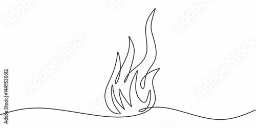 Continuous One Line Drawing Flames Fire. Energy Passion Transformation Concept Vector.