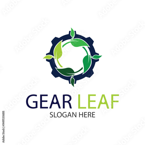 Gear leaf circle logo design template