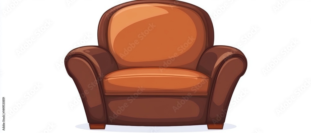 Cartoon illustration of a comfortable brown armchair on a white background for interior design and home decor projects
