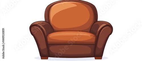 Obraz na płótnie Cartoon illustration of a comfortable brown armchair on a white background for interior design and home decor projects w salonie