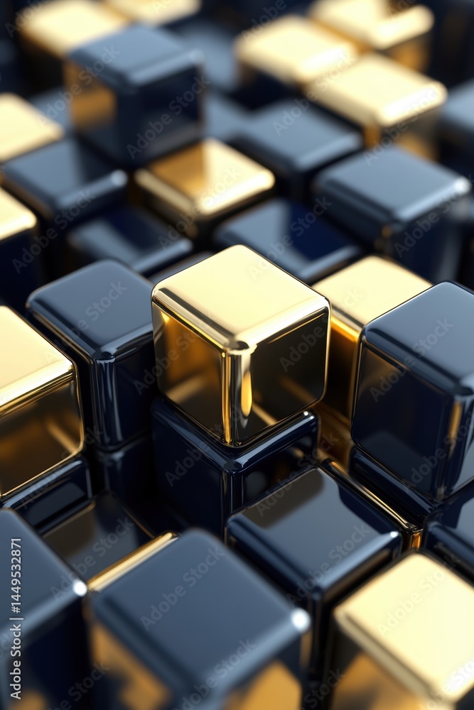 Elegant Arrangement of Gold and Dark Blue Cubes Creates a Modern Abstract Pattern