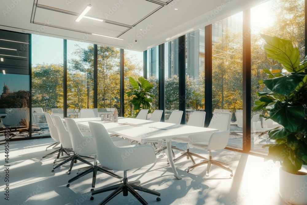 Bright Conference Room with Natural Light and Modern Design for Productive Meetings