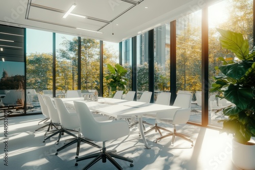 Obraz na płótnie Bright Conference Room with Natural Light and Modern Design for Productive Meetings w salonie