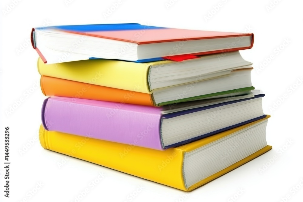 Stack of Colorful Books for Education or Knowledge Concepts on White Background in Studio Shot