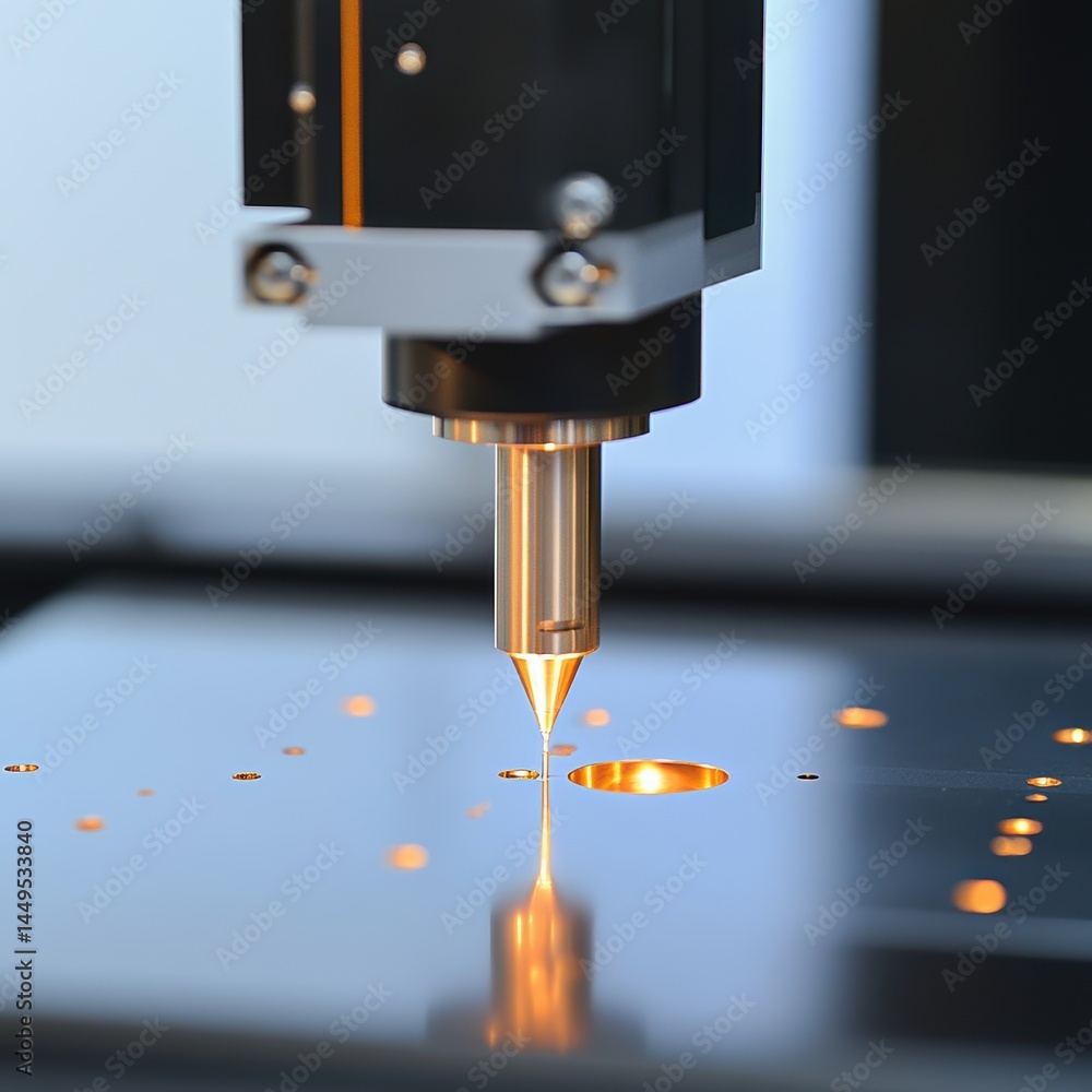 Precision Laser Cutting Machine in Action Creating Small Holes in a Metal Surface