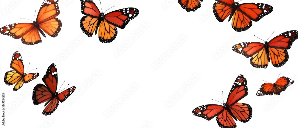 Graceful Monarch Butterflies Fluttering on a White Background for a Bright and Airy Feel