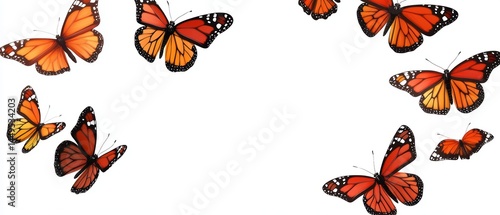 Obraz na płótnie Graceful Monarch Butterflies Fluttering on a White Background for a Bright and Airy Feel w salonie