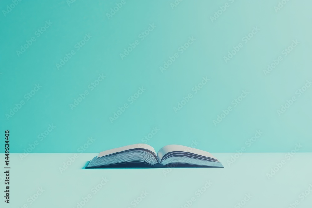 Open Book on Aqua Background for Education Literature and Reading Concepts Still Life
