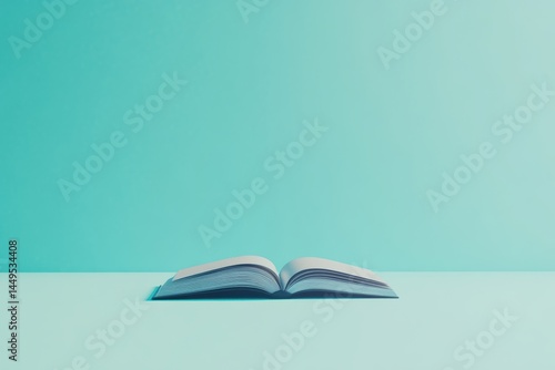 Open Book on Aqua Background for Education Literature and Reading Concepts Still Life