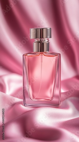 Obraz na płótnie Elegant Pink Perfume Bottle on Silky Fabric Backdrop for Beauty and Fragrance Ads w salonie