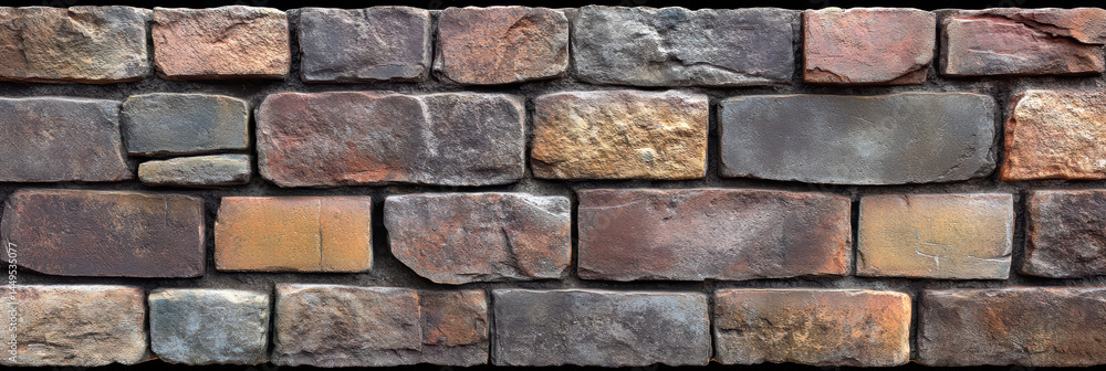 Fototapeta premium Textured stone wall background with weathered brick pattern.
