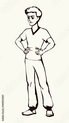 Vector drawing. Small angry boy