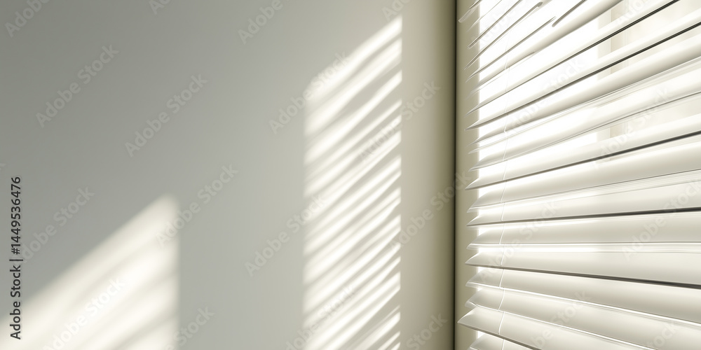 Obraz premium White wall with striped sunlight from horizontal blinds