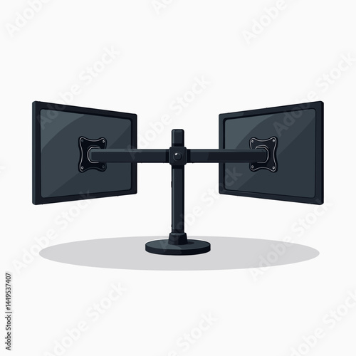 dual monitor desk stand with black screens  modern tech accessory