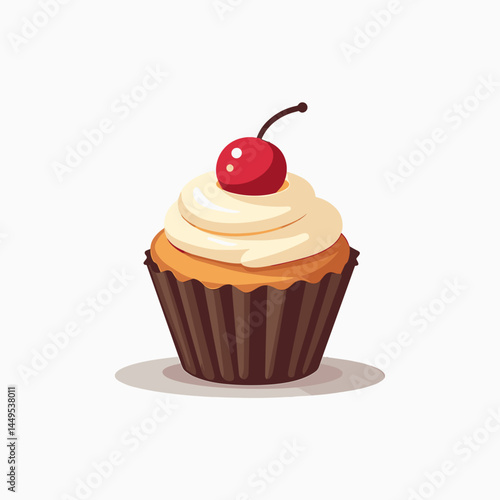 cherry cupcake with icing  illustrated cake image