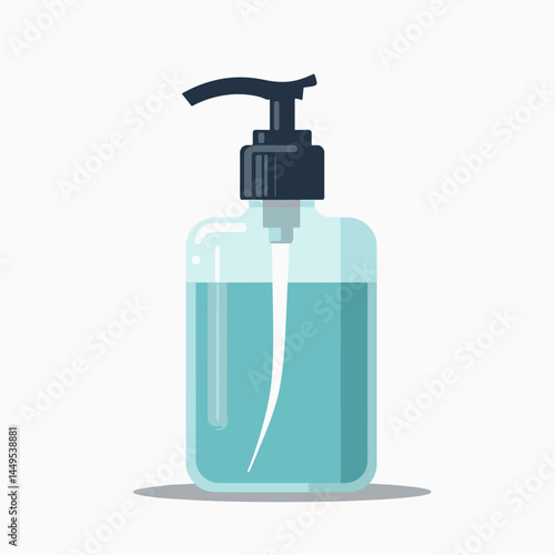 hand soap with pump dispenser  blue liquid in clear bottle
