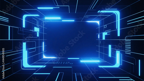 Fototapeta Naklejka Na Ścianę i Meble -  Futuristic digital tunnel with glowing blue rectangles