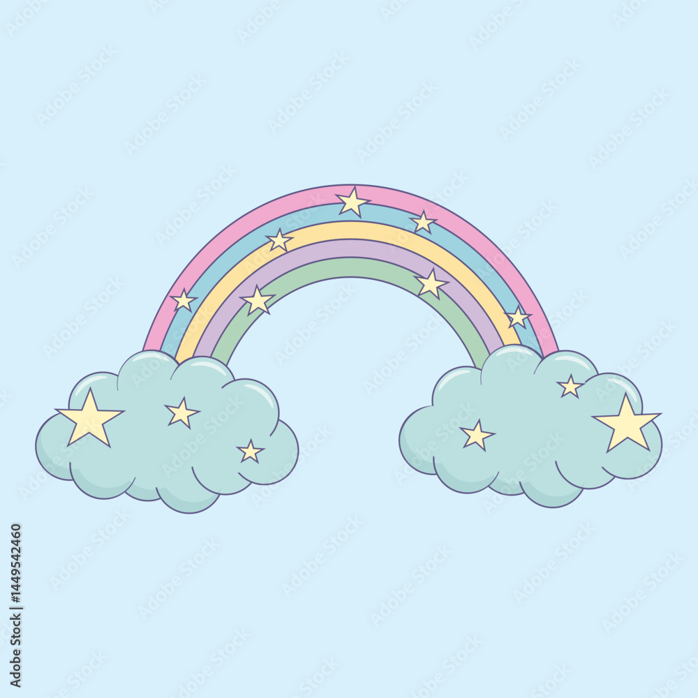Cute Rainbow and stars hand drawn vector illustration print design poster