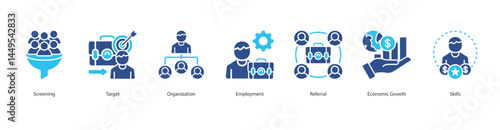 Talent Acquisition icon sheet vector screening, target, organization, employment, referral, economic growth, skills
