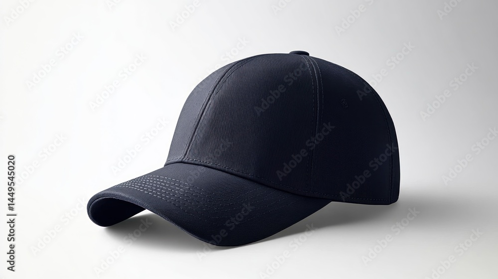 Dark blue baseball cap, studio shot, mockup, apparel Dark blue baseball cap, studio shot, mockup, apparel