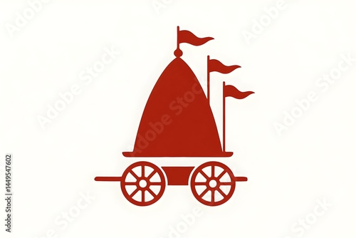 Obraz na płótnie A red cart with a dome-shaped top and three flags, suggesting a decorative or ceremonial vehicle. Concept Ceremonial Vehicle, Red Cart Design, Decorative Elements, Dome-Shaped Top, Flag Adornments w salonie