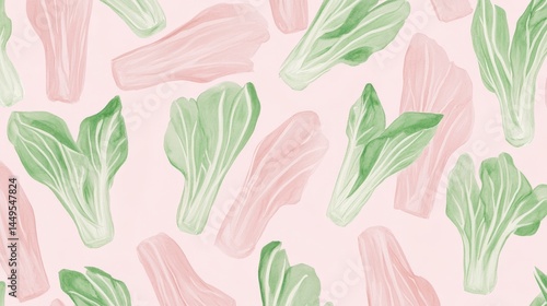 Delicate Bok Choy Watercolor Pattern - Fresh and Colorful Vegetable Illustration